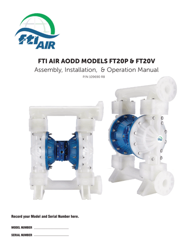 Bombas de diafragma FTI AIR modelo FT20 no metálica Manual de Servicio