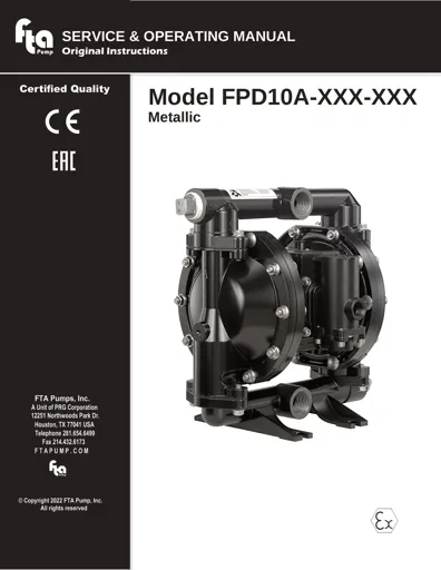 Bombas de diafragma FTA Pump modelo FPD10A estilo ARO Manual de Servicio