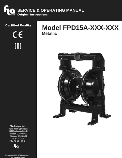 Bombas de diafragma FTA Pump modelo FPD15A estilo ARO Manual de Servicio